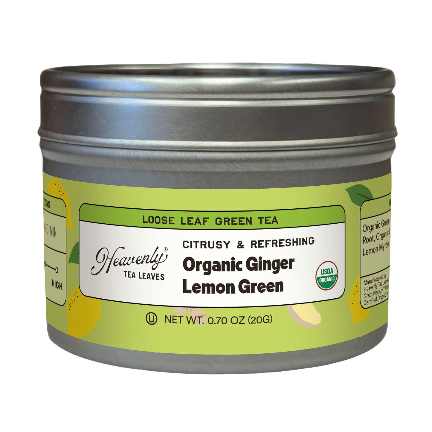 Organic Ginger Lemon Green, Loose Leaf Green Tea Clear Top Tin