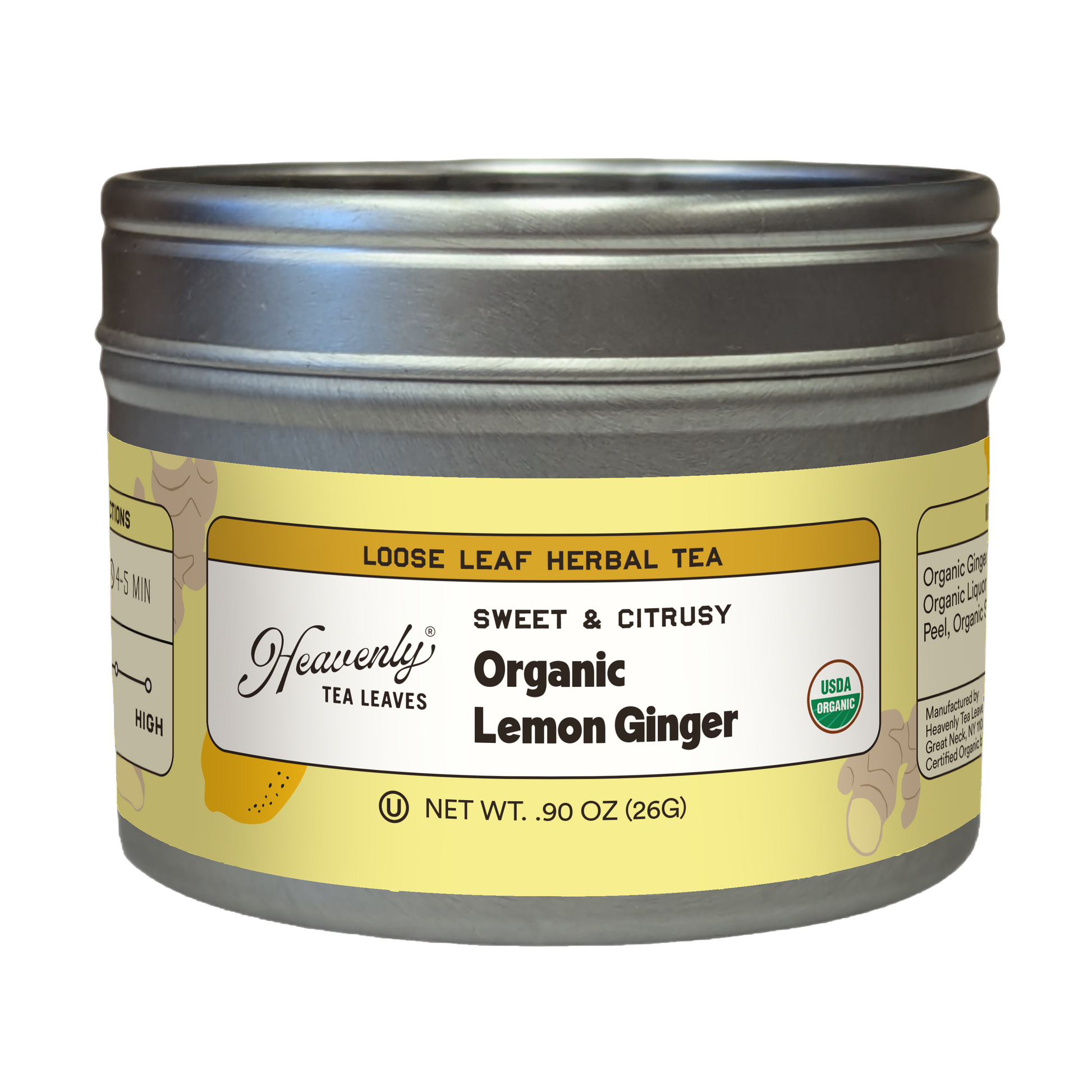 Organic Lemon Ginger - Clear Top Tea Tin | Heavenly Tea Leaves