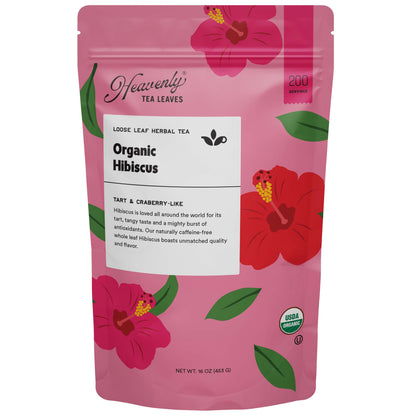 Organic Hibiscus - Bulk Loose Leaf Herbal Tisane - Naturally Caffeine Free - Antioxidant Rich - Heavenly Tea Leaves