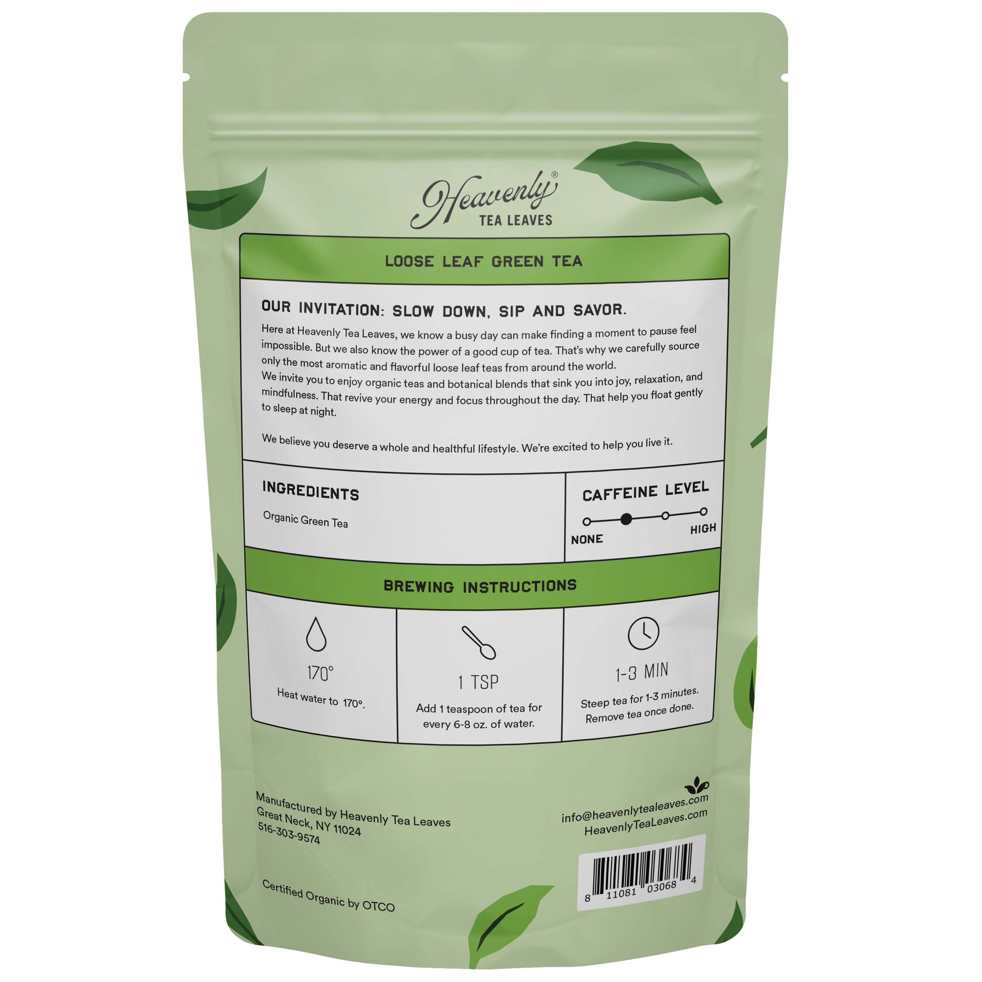 Organic Jasmine Green, Bulk Loose Leaf Green Tea, 16 Oz. - USDA Organic - Single Origin - Premium Organic Loose Leaf Tea - Loose Leaf Green Tea | Heavenly Tea Leaves