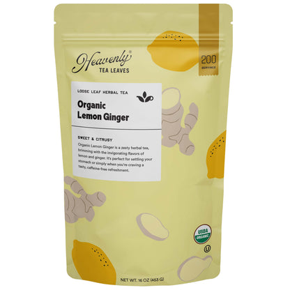 Organic Lemon Ginger Bulk 1lb. - Loose Leaf Herbal Tisane - Stomach Settler - Wellness Loose Leaf Tea | Heavenly Tea Leaves