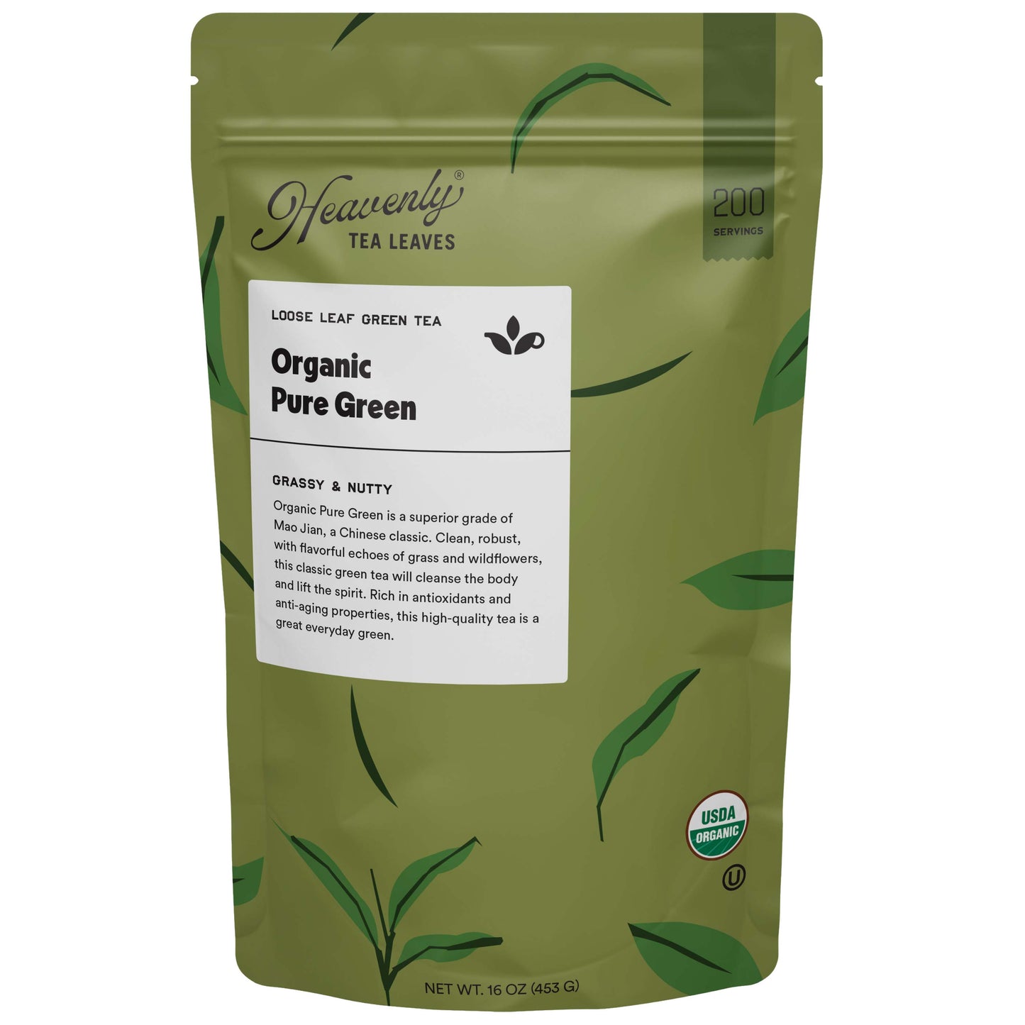 Organic Pure Green Tea - Artisan Loose Leaf Green Tea - Organic Mao Jian - Bulk Loose Leaf Green Tea | Heavenly Tea Leaves