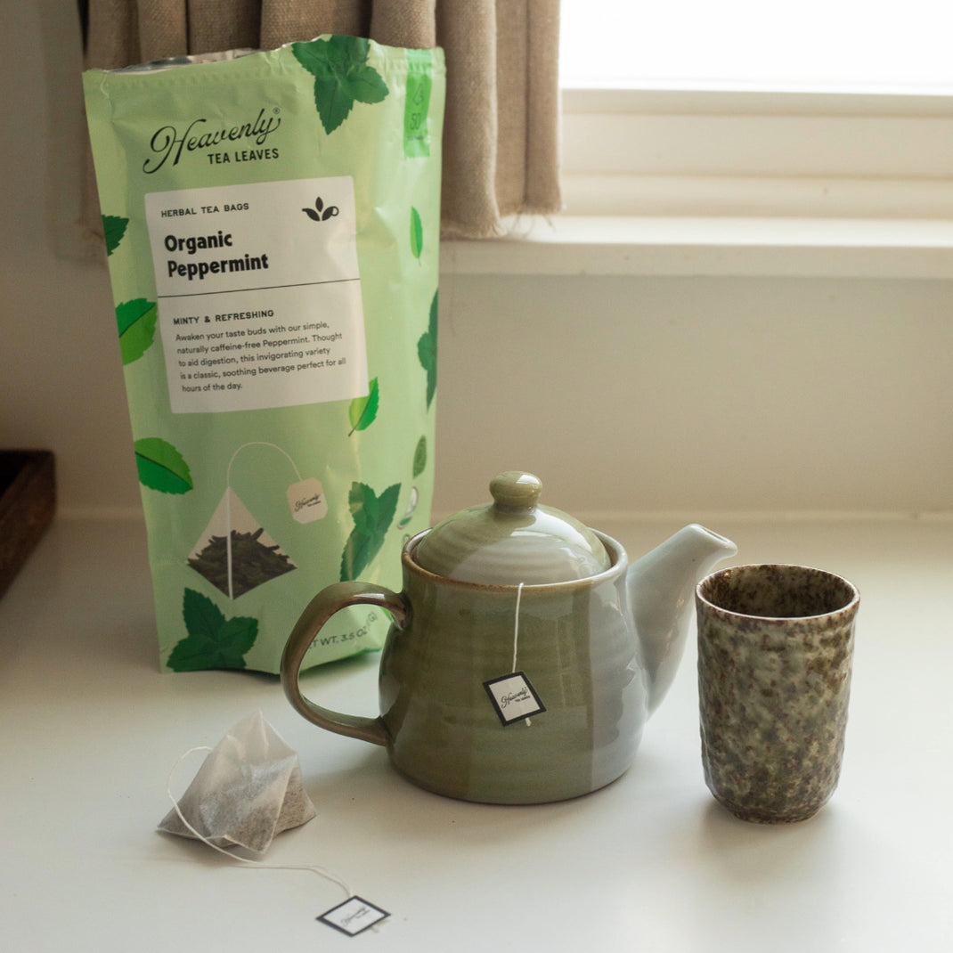 Organic Peppermint - Compostable Pyramid Tea Bags - Whole Leaf Herbal Tea | Heavenly Tea Leaves